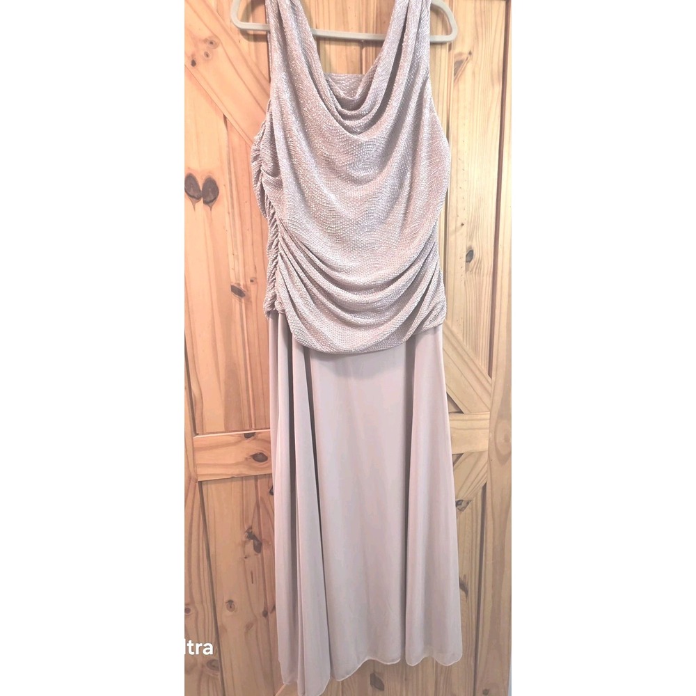 R&M Richards Formal Dress Gown Beige Draped Metallic Plus 20W Wedding Gala